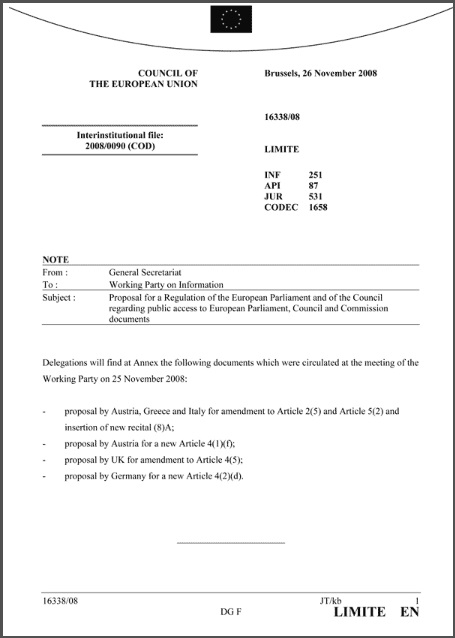 Documento solicitado por Access Info Europe.